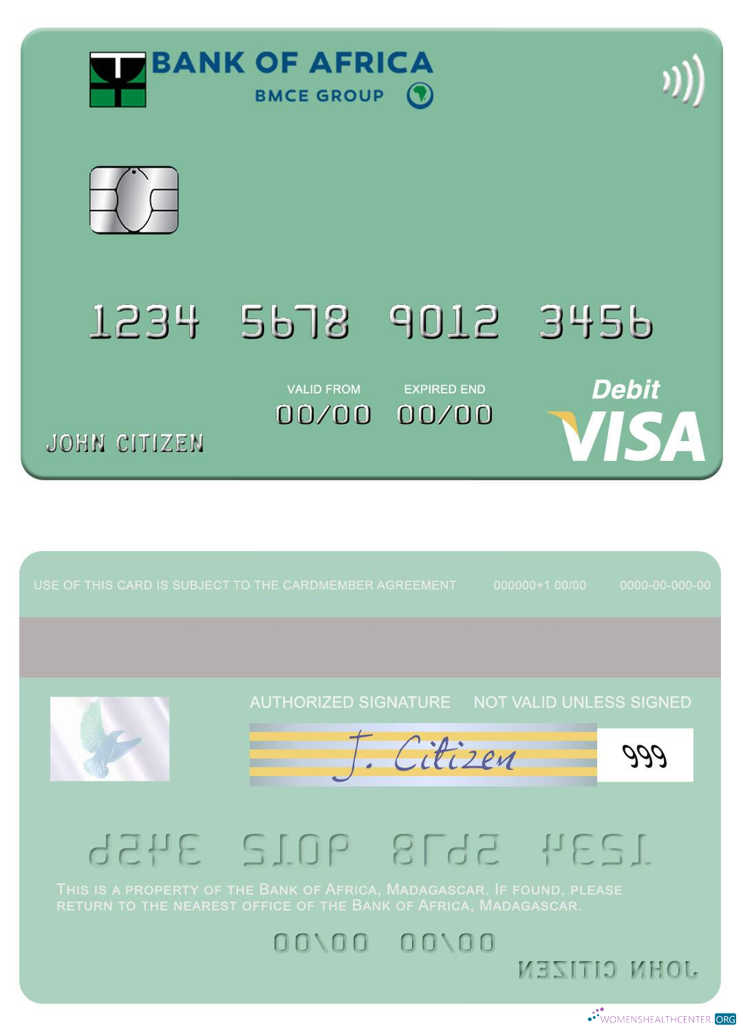 Download Madagascar Bank of Africa visa debit card Photoshop template